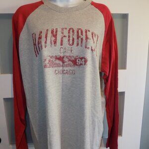 Rainforest Cafe Chicago Red/Gray Baseball T-Shirt Size L Men's